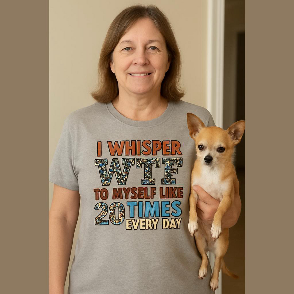 “I Whisper WTF To Myself 20 Times Every Day” size Large. Grey